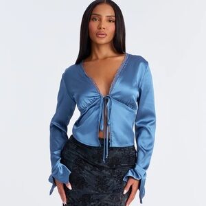 Gorgeously Beautiful Satin Top - Slate Blue